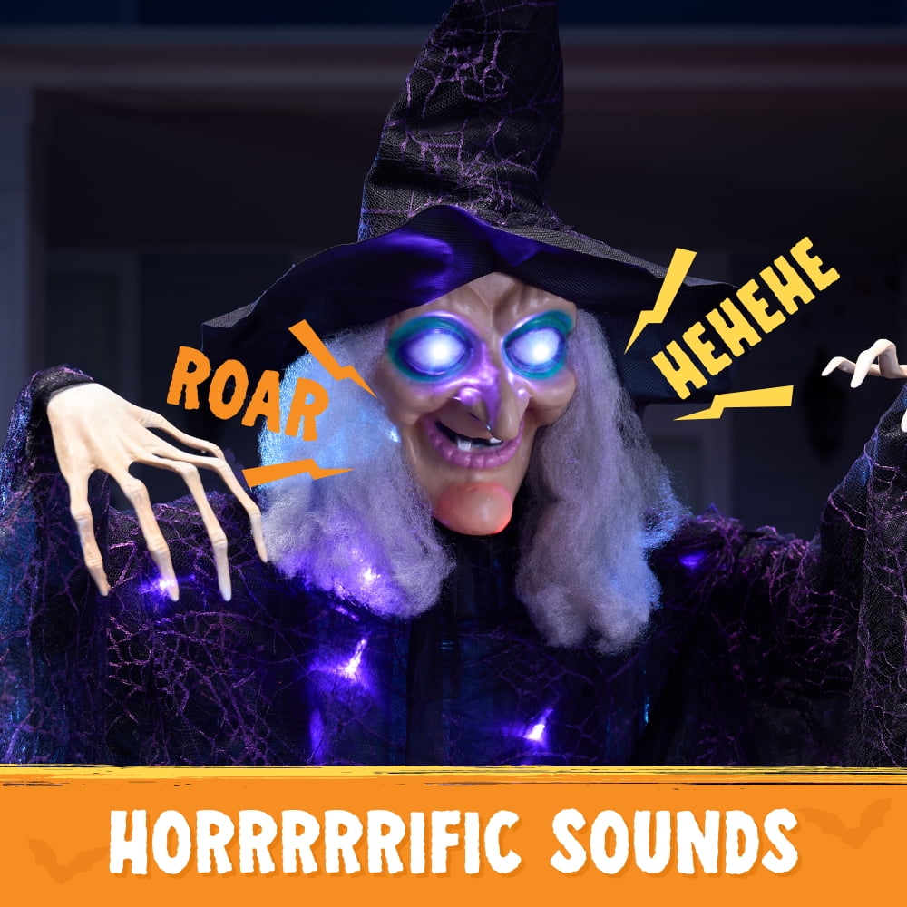 Joyfy 47" Halloween Decorations Outdoor,Life Size Animated Witch Scary Decorations Halloween Motion Activated Witch with LED Eyes & Sound,Haunted House Decor