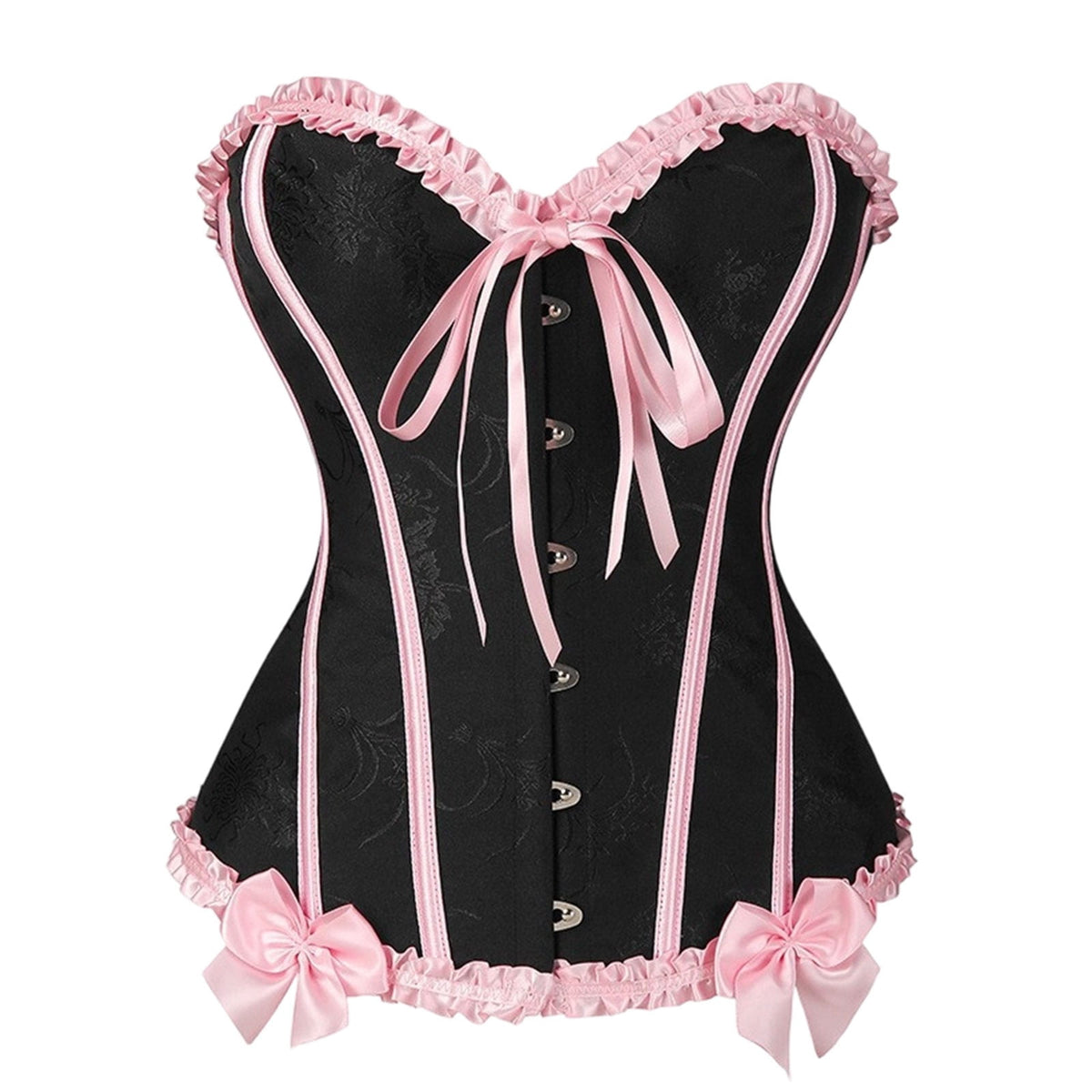 JOANKDMI Women's Chic Gothic Steampunk Corset Top with Ribbon Tie and Ruffle Trim Elegant Bustier for Pirate Roleplay and Vampire Halloween Dress Up Outfit