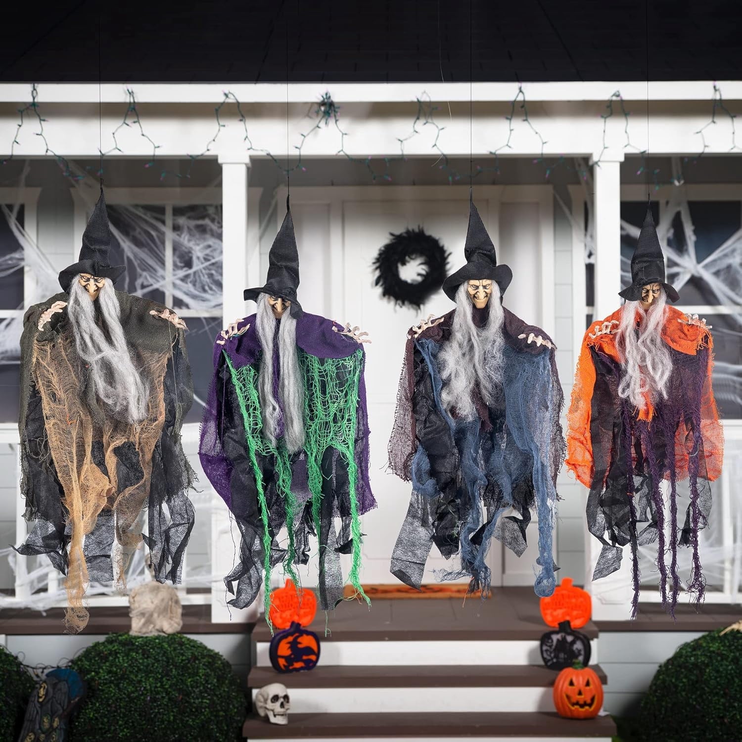 Joyfy 3 Pack Halloween Hanging Ghosts,Scary Skeleton Ghosts Grim Reapers Decorations for Halloween Indoor Outdoor Yard Home Decorations