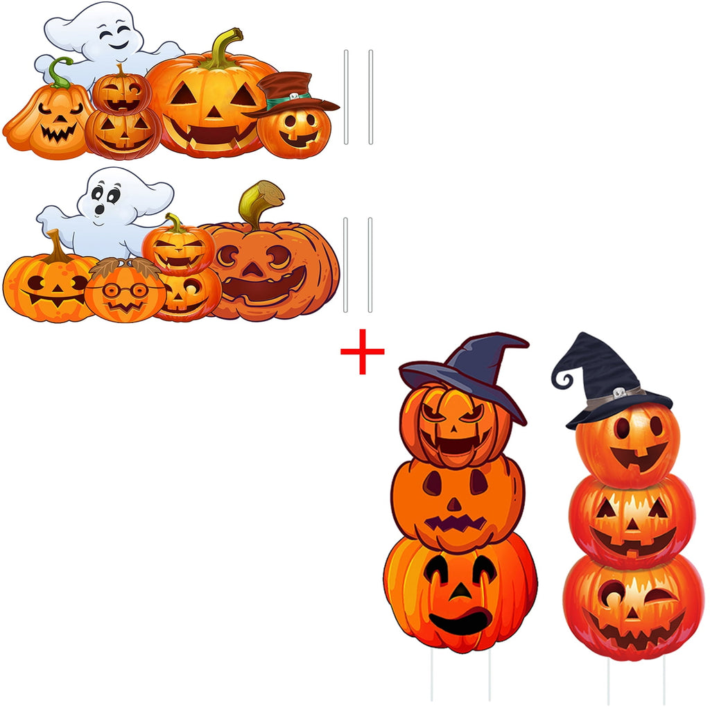 2Sets Halloween Yard Lawn Stakes Cute Pumpkin Yard Sign Vintage for Halloween Garden Decorations Outdoor