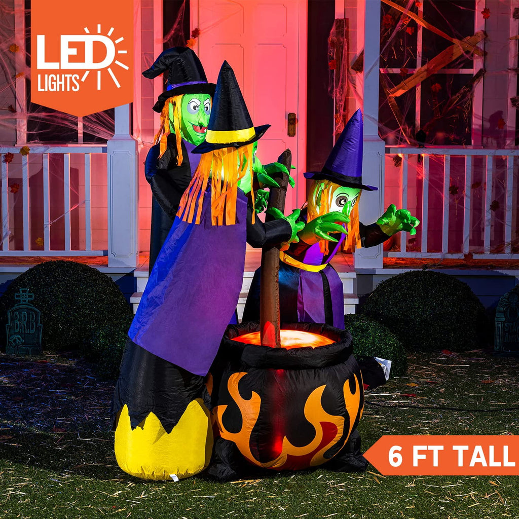 Joyfy 6 ft Halloween Inflatable Outdoor Witches Cauldron Pot Large Decorations with Flame Light,Halloween Blow Ups for Outside Yard Decoration