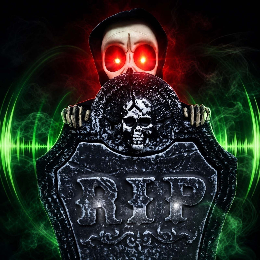 Roiihwy Halloween Animated Tombstone With Voice Activated Rising Skeleton And Pumpkin, A