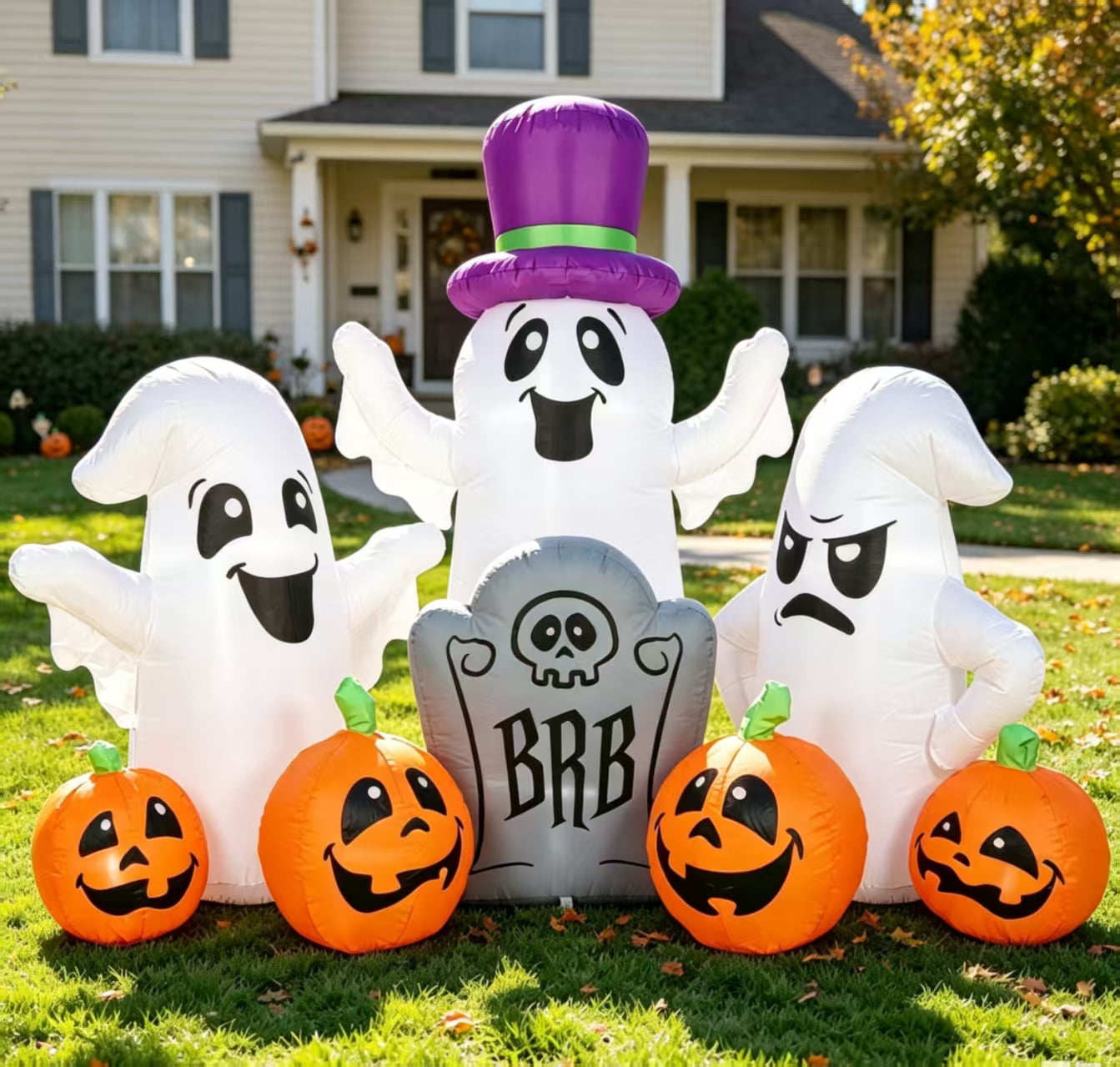 7FT Halloween Inflatable Ghosts Decoration with Pumpkin Tombstone,Blow up Yard Inflatables with Built-in LED Lights for Halloween Decoration,Halloween Party,Lawn,Garden