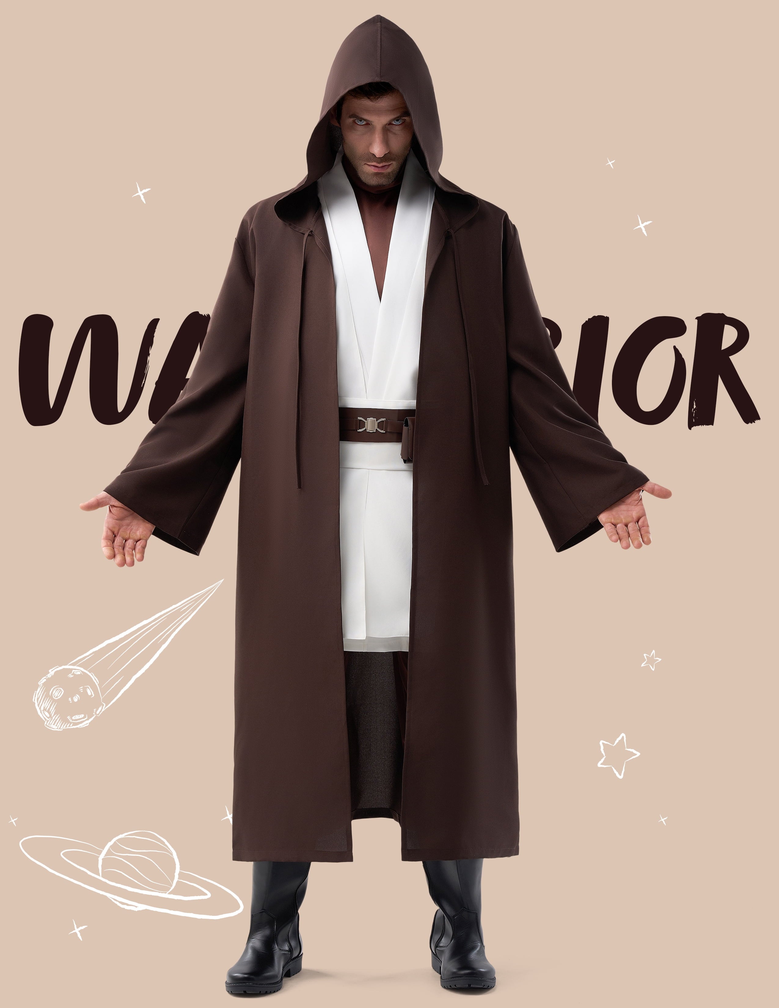 Joyfy Men's Priest Costume Black Priest Father Robe Stole for Halloween Party Dress up Cosplay