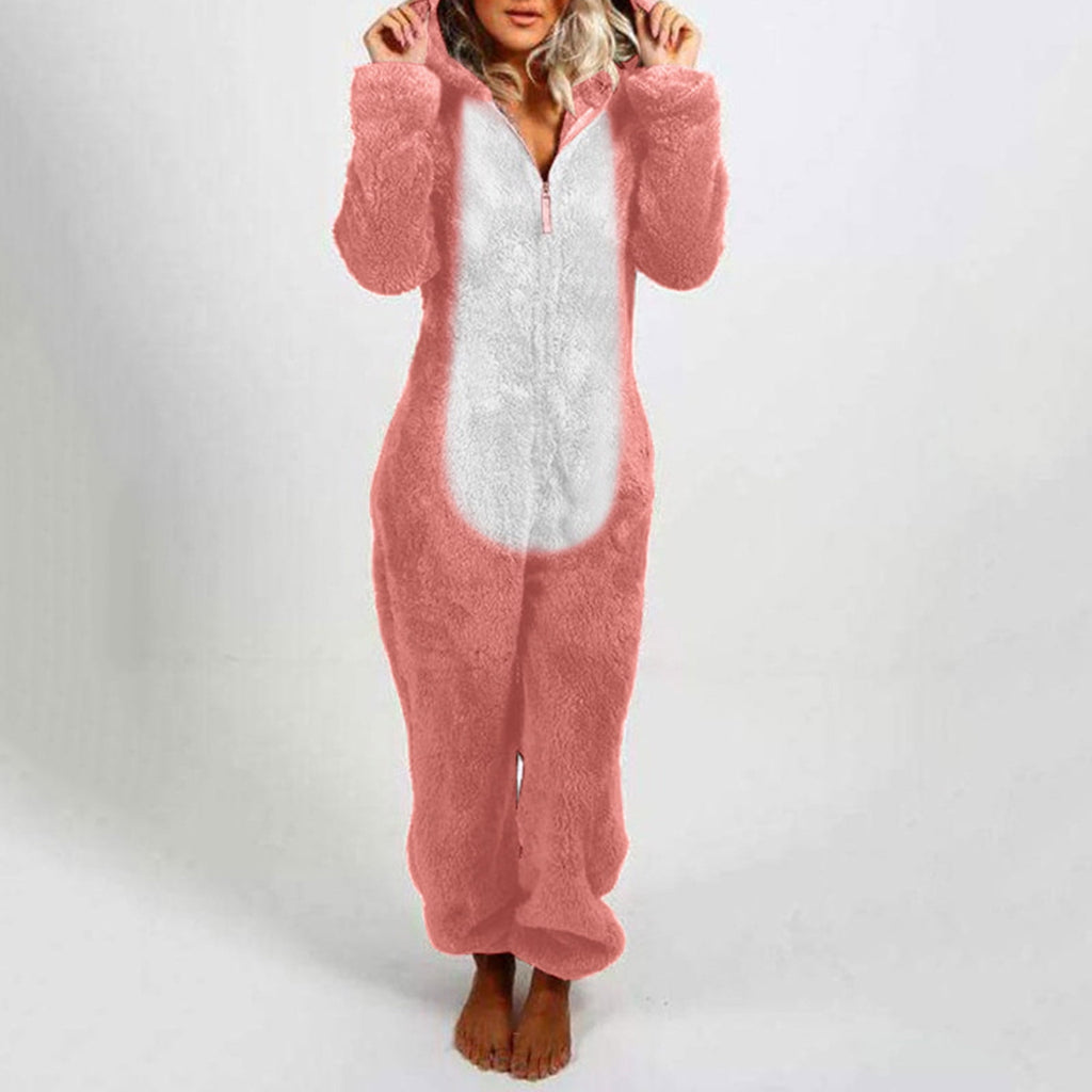QATAINLAV Sherpa Fleece Jumpsuit for Women Winter Warm Fuzzy Onesie Pajamas Cute Cat Hooded Romper Casual Zip Up Overalls Sleepwear Black XL