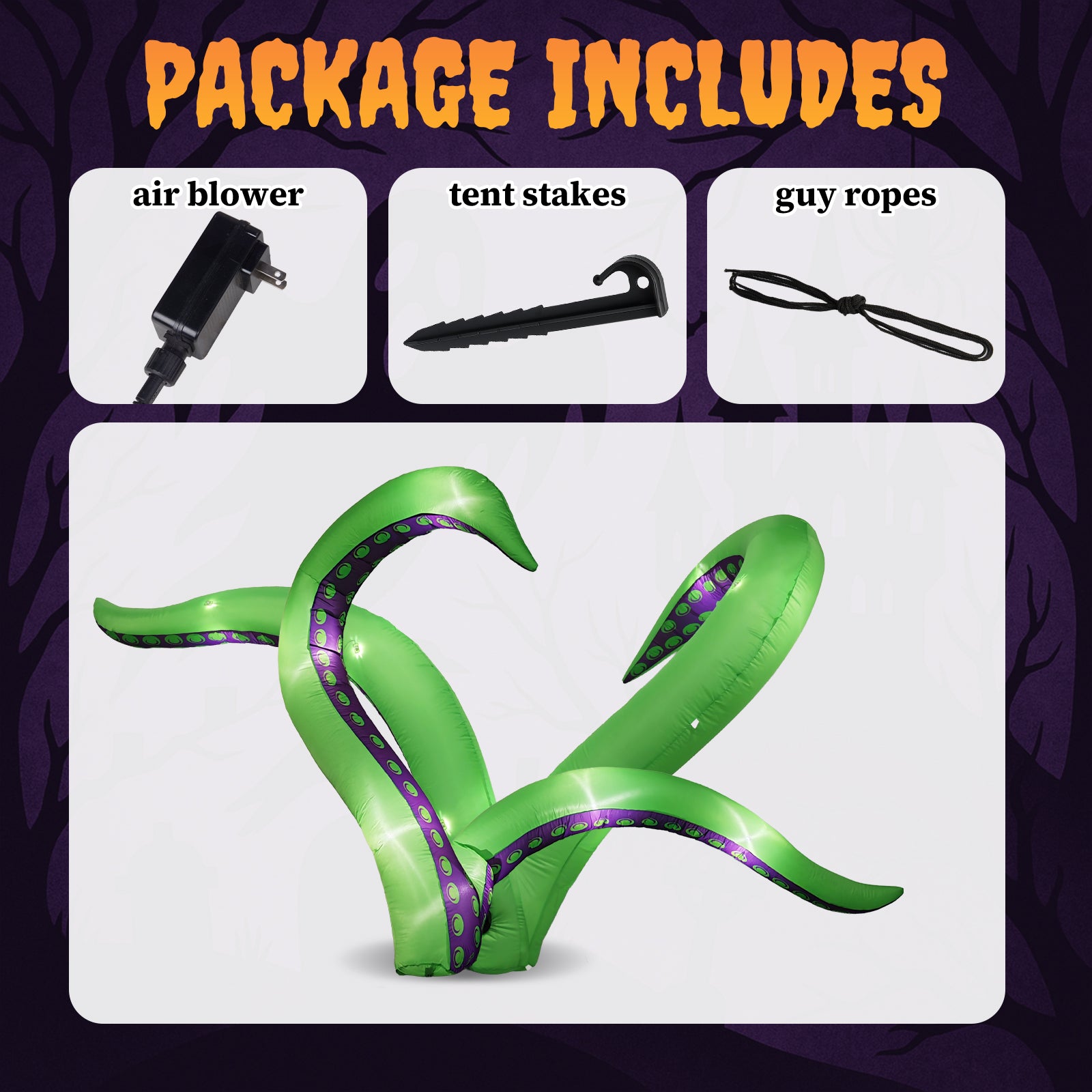 Ktaxon 7' Halloween Inflatables Decoration,Octopus Tentacle 2Pcs Blow up Decoration Octopus Legs w/ Build-in LEDs