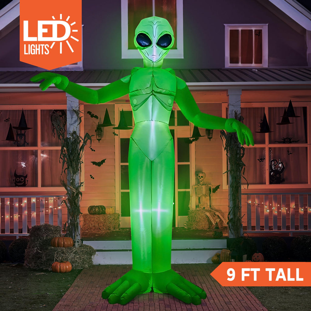 Joyfy 9 ft Halloween Inflatable Giant Alien Decoration with Built-in LEDs,Alien Halloween Decorations Outdoor Blow Up Yard Lawn Decoration