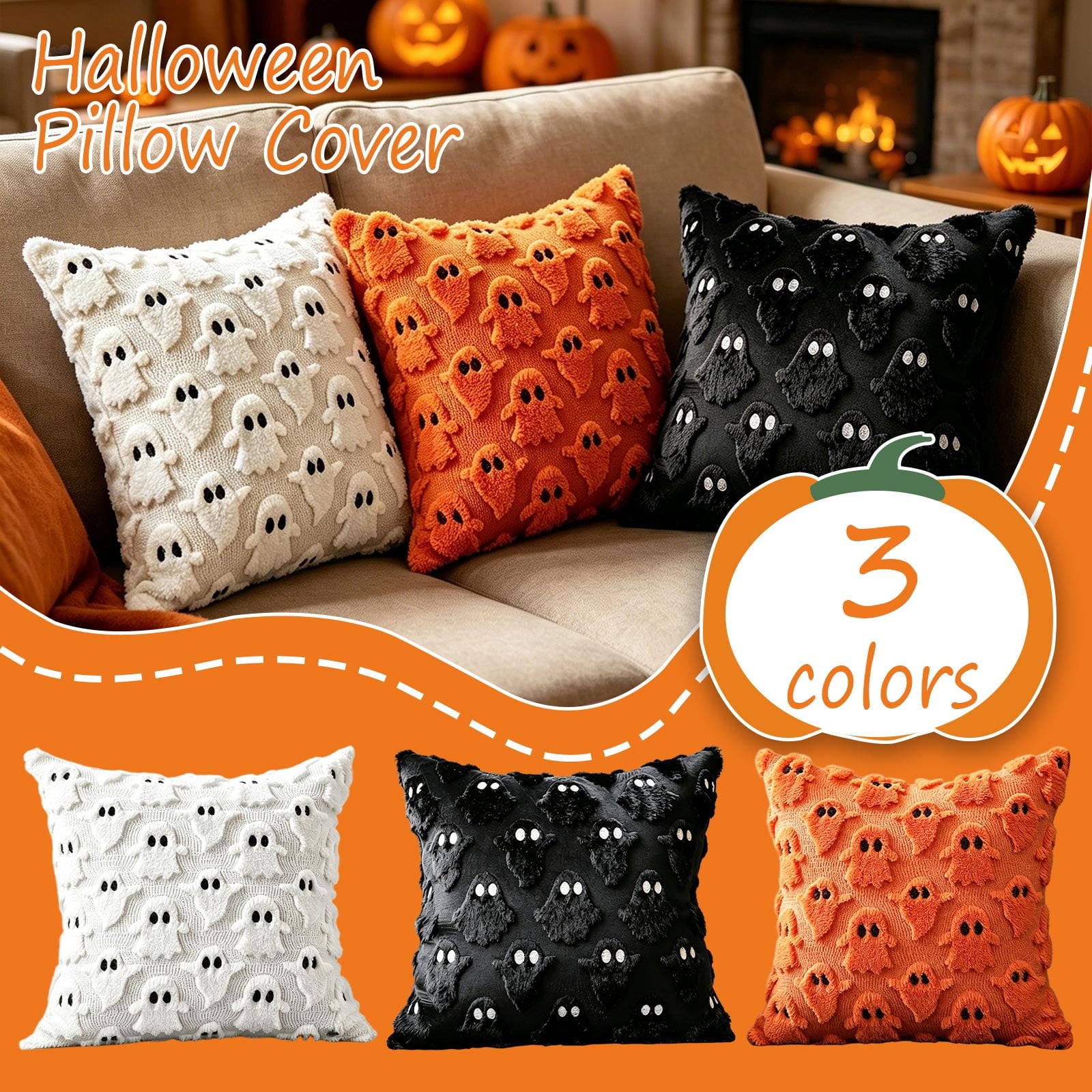 Decorative Pillow Plush Ghost Throw Pillow Cover 18 X 18 Inch 1 Piece for Couch Bedroom Halloween Home Decor
