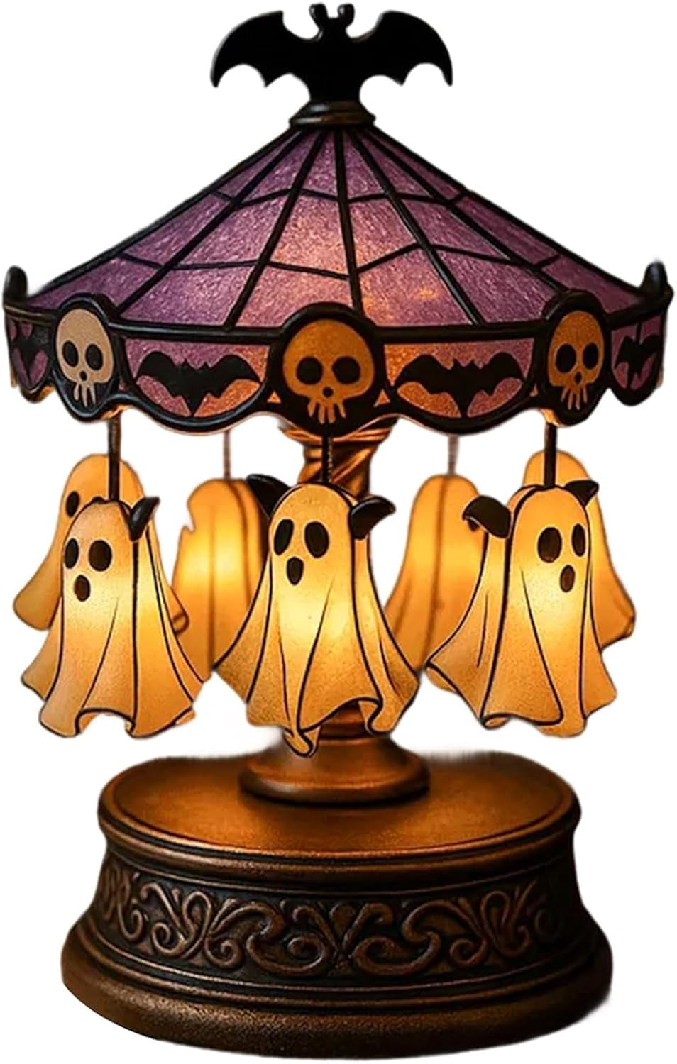 Halloween Ghost Carousel Lights, Plug-in Automatic Carousel,Ghost Night Light Up Kit, Spooky Ghost Carousel Lamp Decorations Indoor, for Halloween Party or Gift