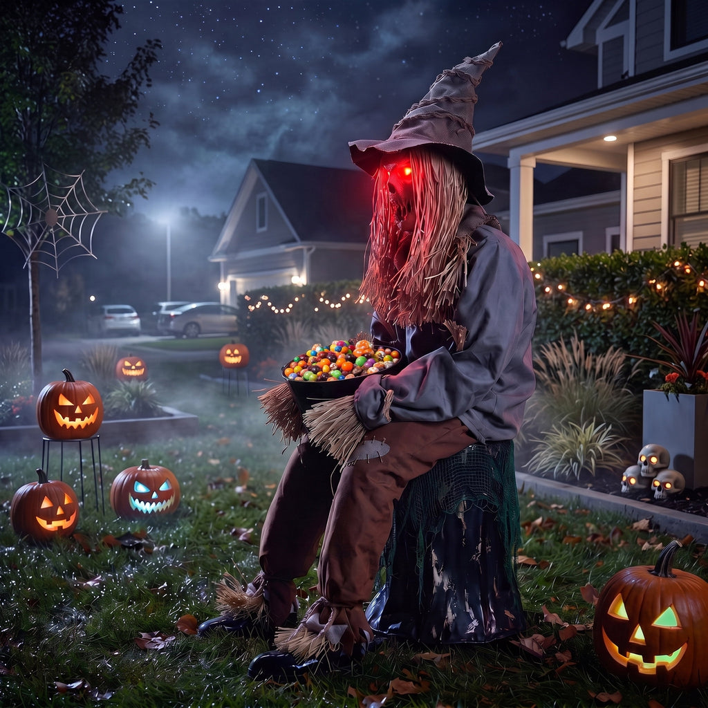 Joyfy 5ft Drinking Skeleton Halloween Animatronic Decorations, Outdoor Haunted Props with Endless Liquid Pouring Effect, Green LED Lights & Spooky Sounds, Life-Size Skeleton for Garden Yard Lawn