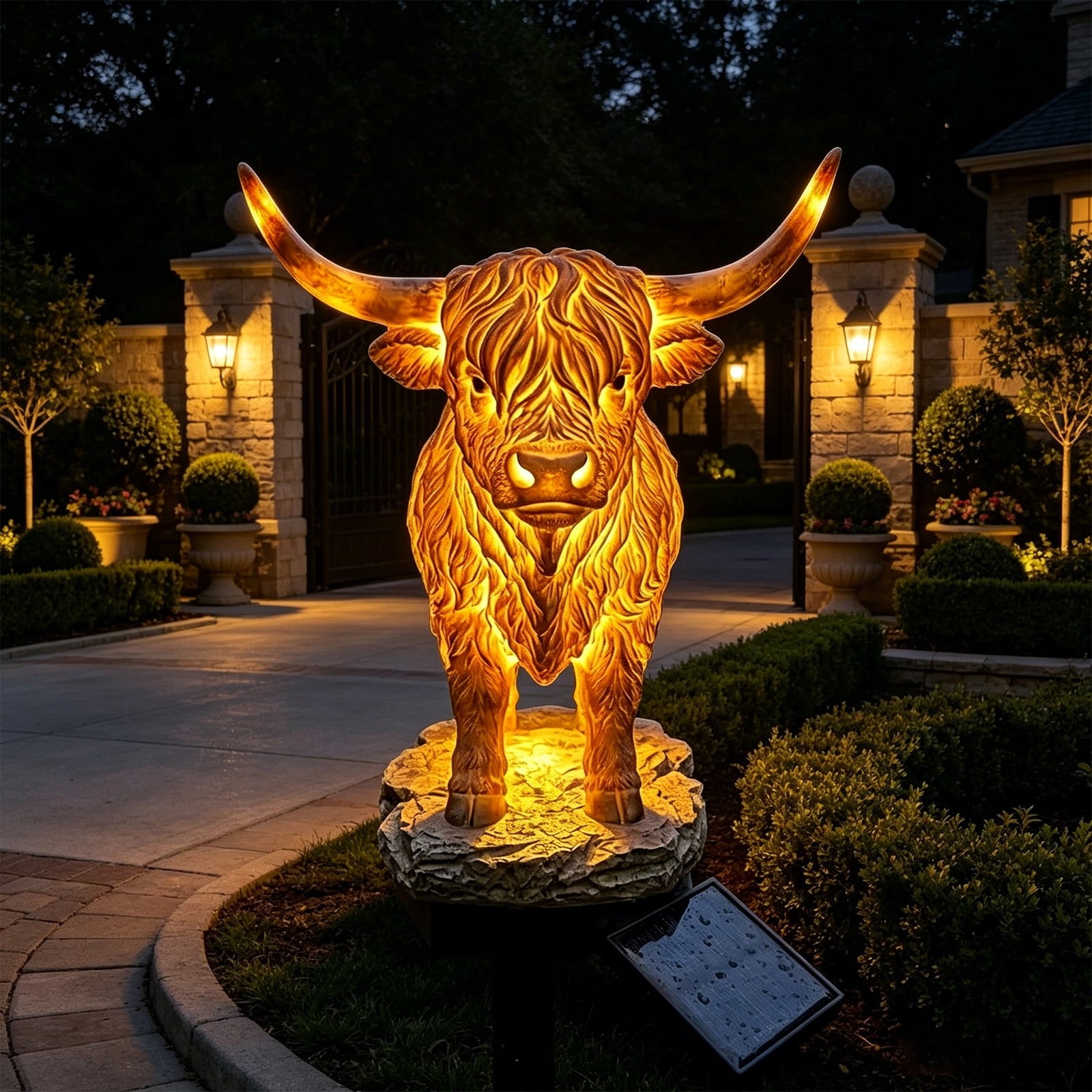 Clearance! Highland Cow Solar Garden Light, 18in Garden Statue with LED Glow, Waterproof Outdoor Yard Decor Stake, Resin Lawn Pathway Light for Backyard Patio Porch Halloween Gift