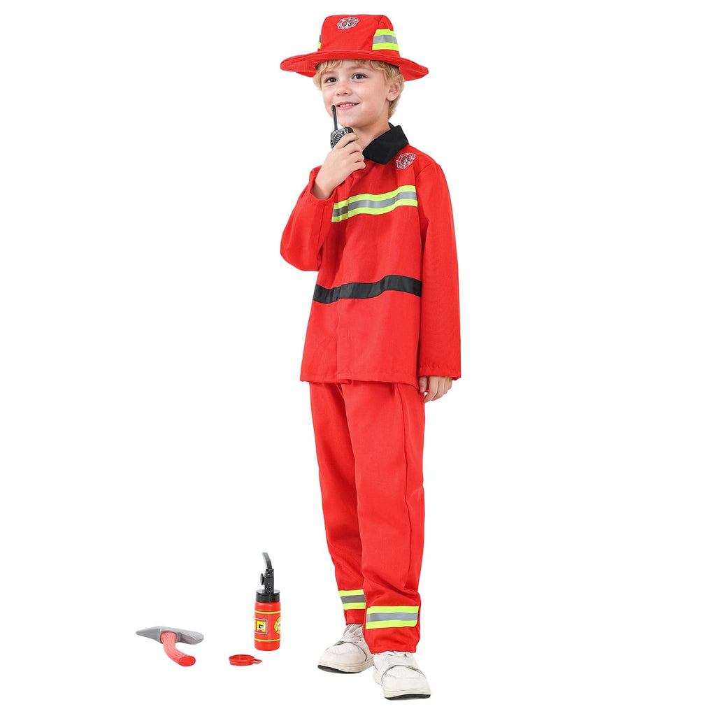 LIIPEE Boys Fireman Costumes Kids Fancy Dress Up With Accessories Clothes 7 Piece Party Outfits,18-24 Months
