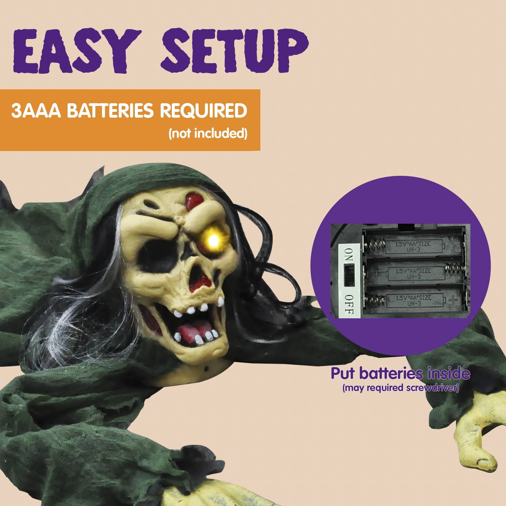 Joyfy Halloween Decorations Outdoor Groundbreaker Creepy Life Size Light Up Climbing Zombie Groundbreaker with Sound,Motion Activated Halloween Decorations Haunted House Decorations