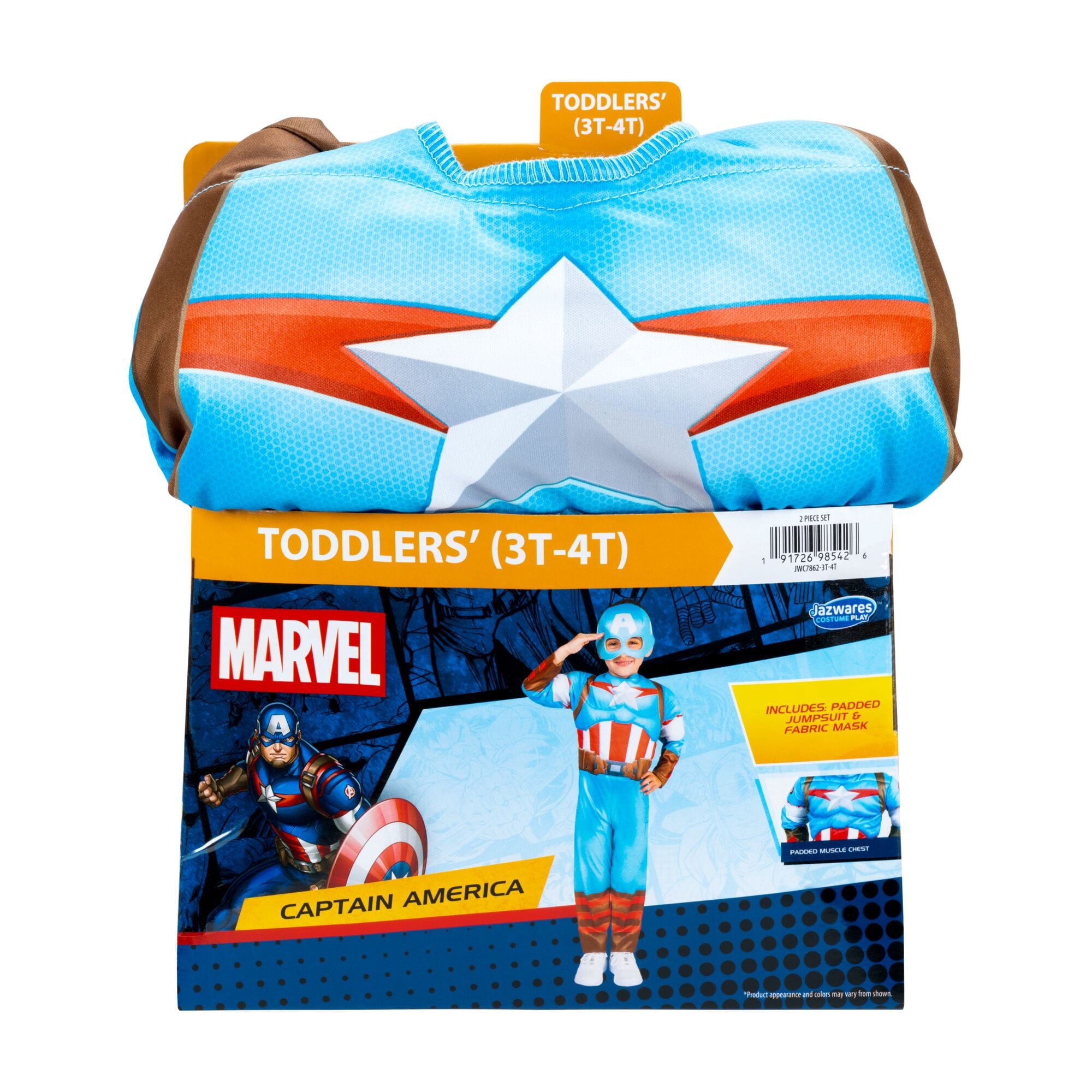 Marvel's Captain America Halloween Costume for Toddler, Size 2T, by Jazwares