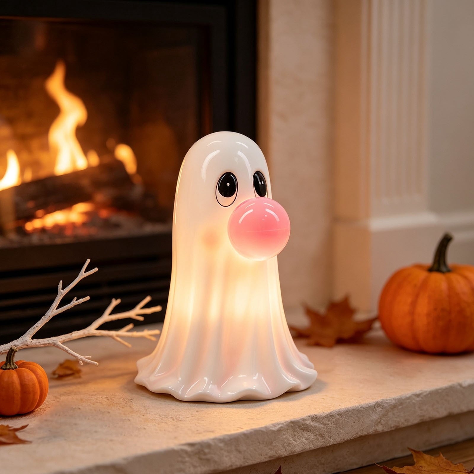 Homellea Light Up Bubble Gum Ghost Halloween Decor, 5.9 Inch Battery Operated Blow Mold Ghost Figurine with Bubble Detail for Tabletop, Mantel, Shelf, Entryway and Indoor Party Display