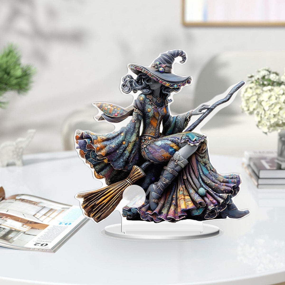 Elainilye Witch Acrylic Decor - Halloween Tabletop Figurine Home Decoration for Window Shelf Party Ornament