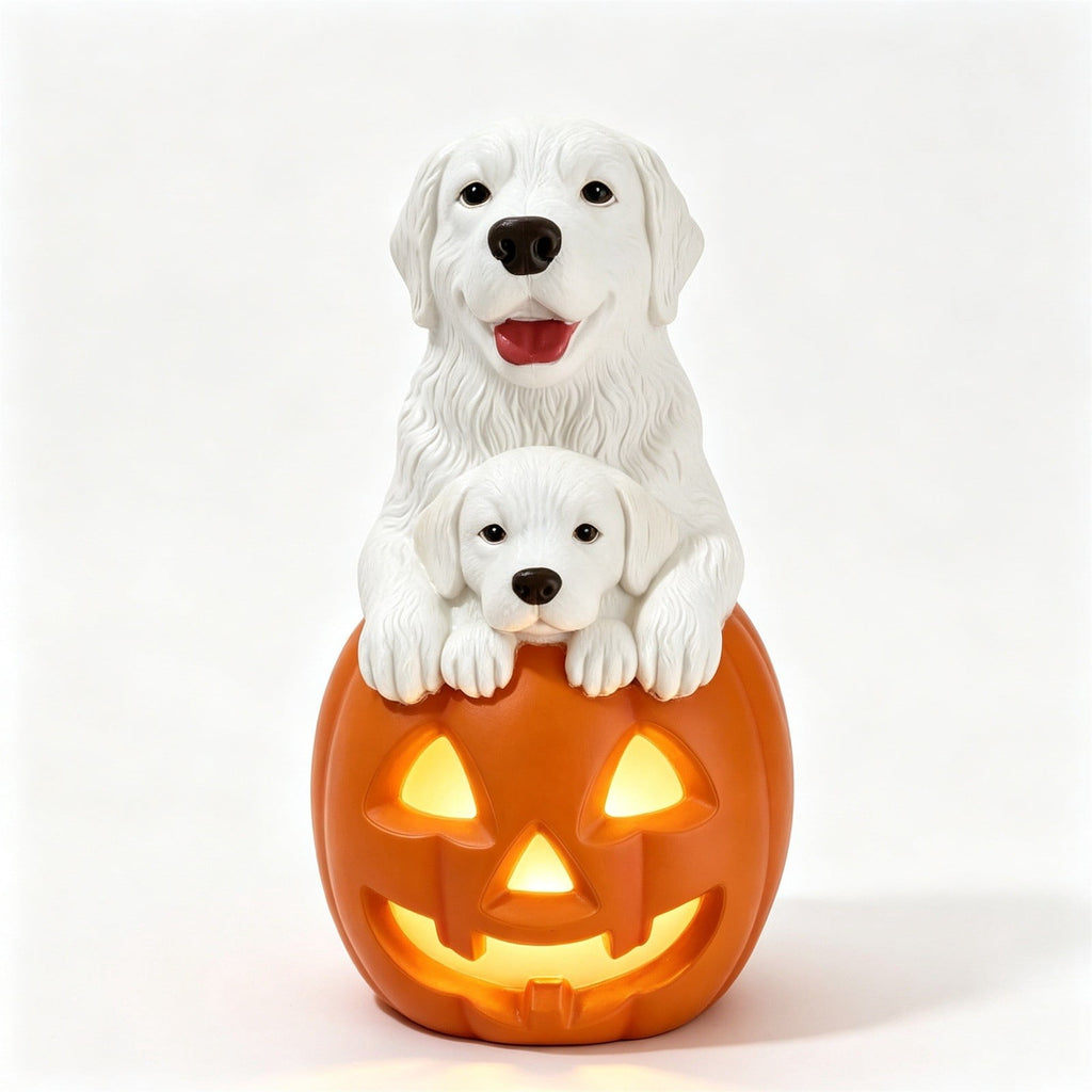 Gray Frenchie in Shark Costume Blow Mold, Halloween French Bulldog Statue with Light Up Pumpkin Decor, Cute Resin Outdoor Indoor Tabletop Dog Ornament, Entryway Patio Yard Decoration, 8"