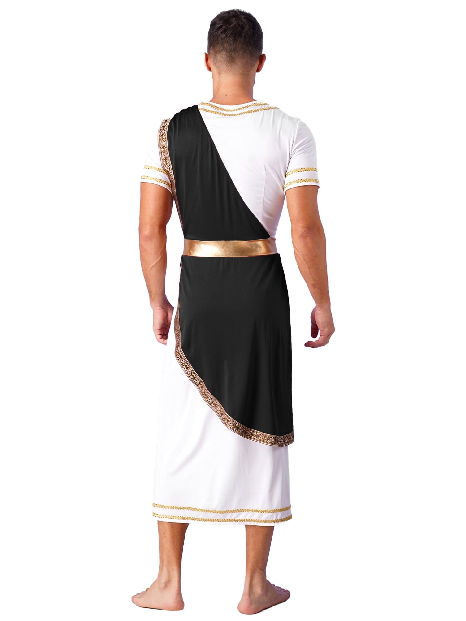 iixpin Mens Halloween Toga Robe Ancient Roman Costume Short Sleeve Greek God Tunic with Belt Yellow 3XL