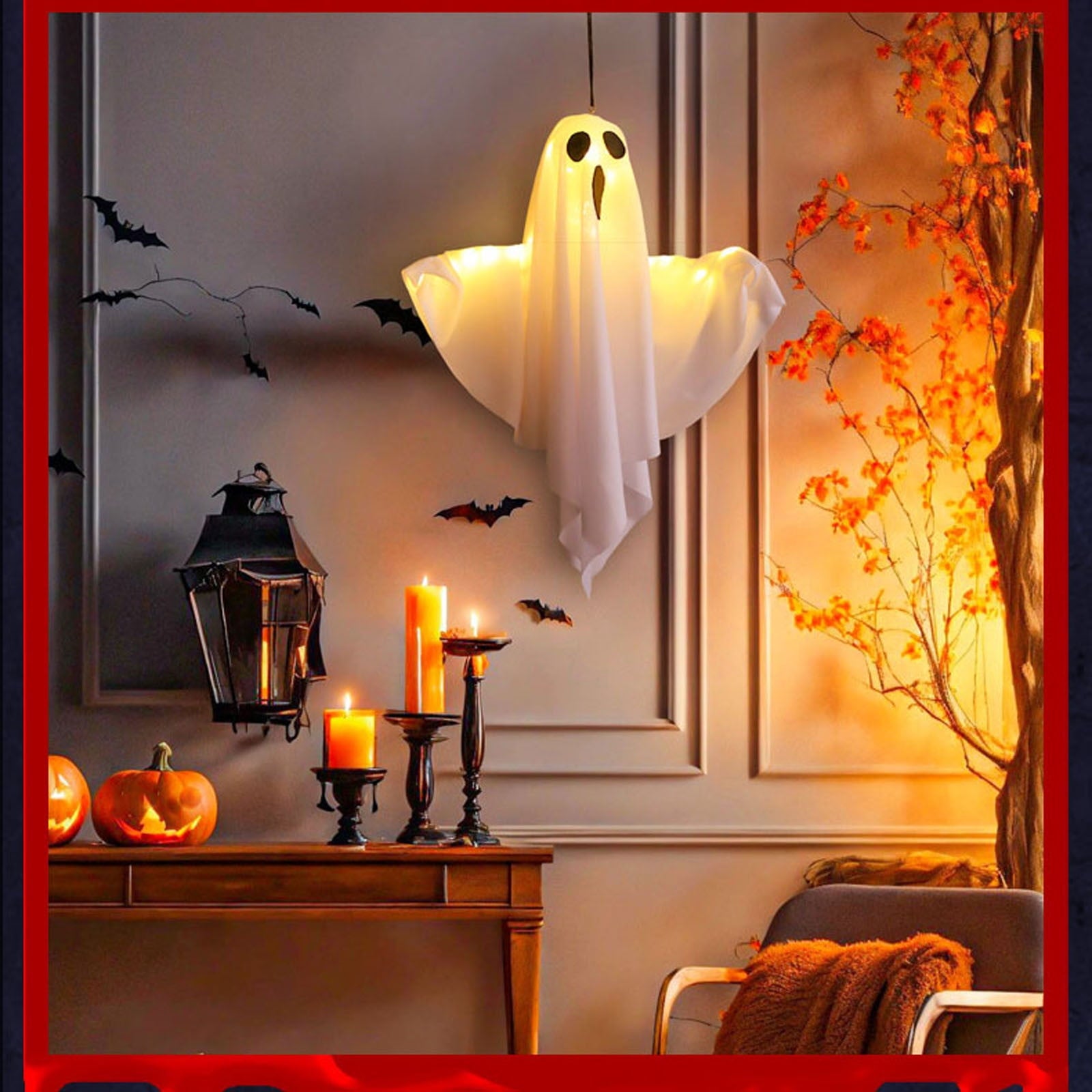 Darzheoy Halloween Decorations 20" Hanging Ghosts Light Up Decor Warm LED Ghost Light Bedroom Wall Indoor Outdoor Fall Party Garden Patio Front Porch Yard Halloween Ghost Decor Gifts