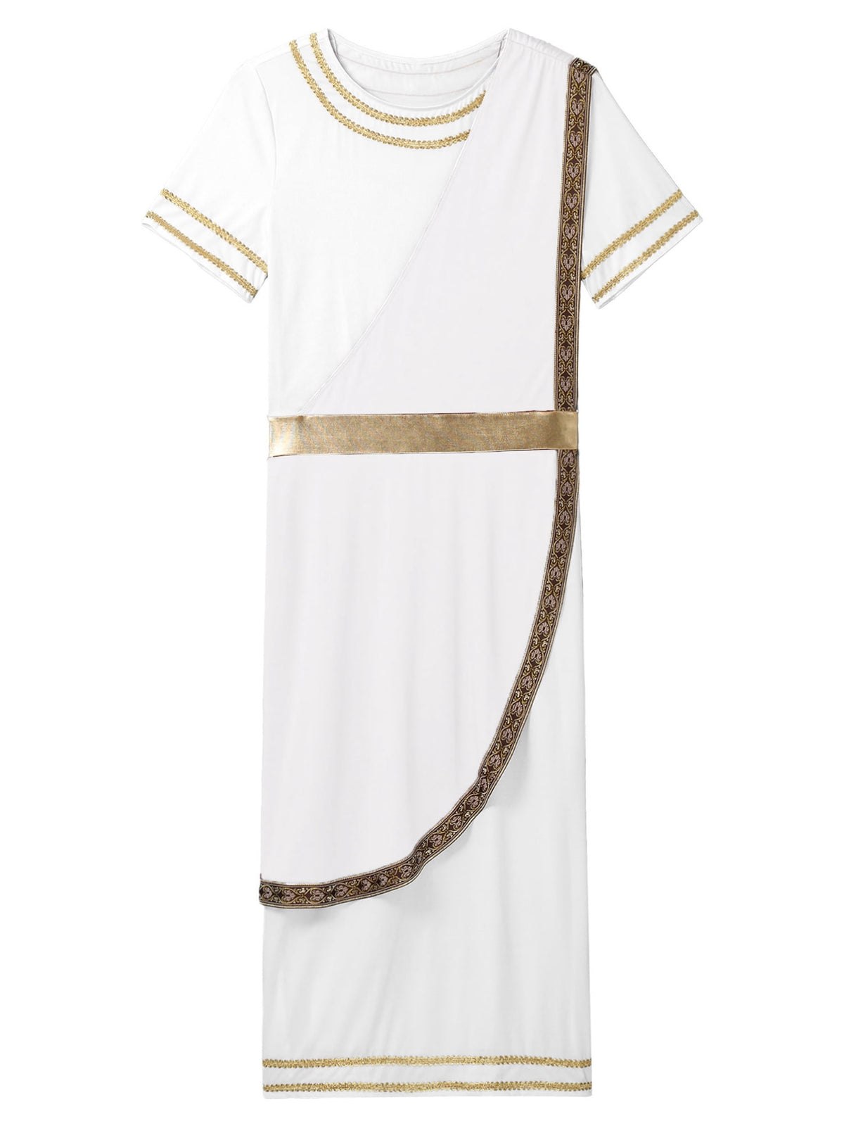 iixpin Mens Halloween Toga Robe Ancient Roman Costume Short Sleeve Greek God Tunic with Belt Yellow 3XL