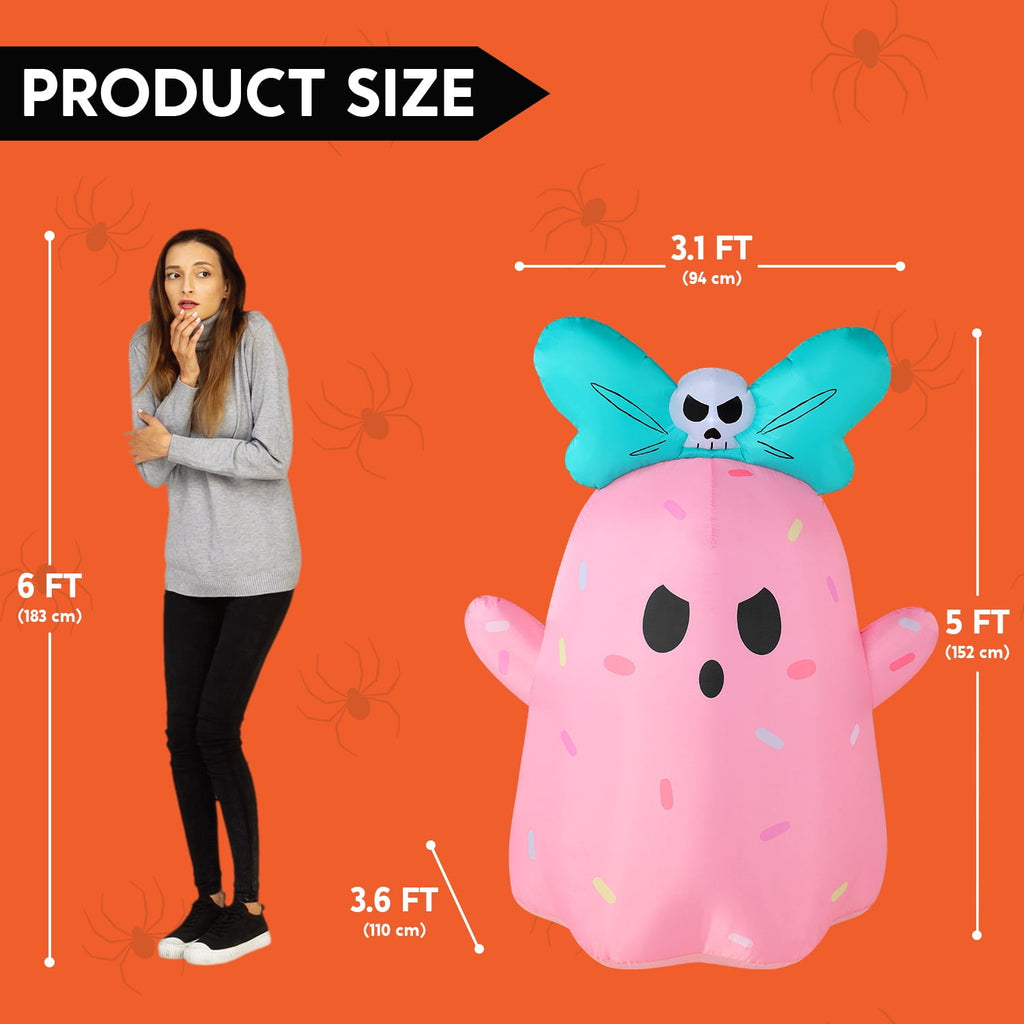 Joyfy 5Ft Halloween Inflatable Pumpkin Ghost with Colorful LED Lights,Halloween Blow Up Cute Decor for Indoor Outdoor Holiday Yard Decoration