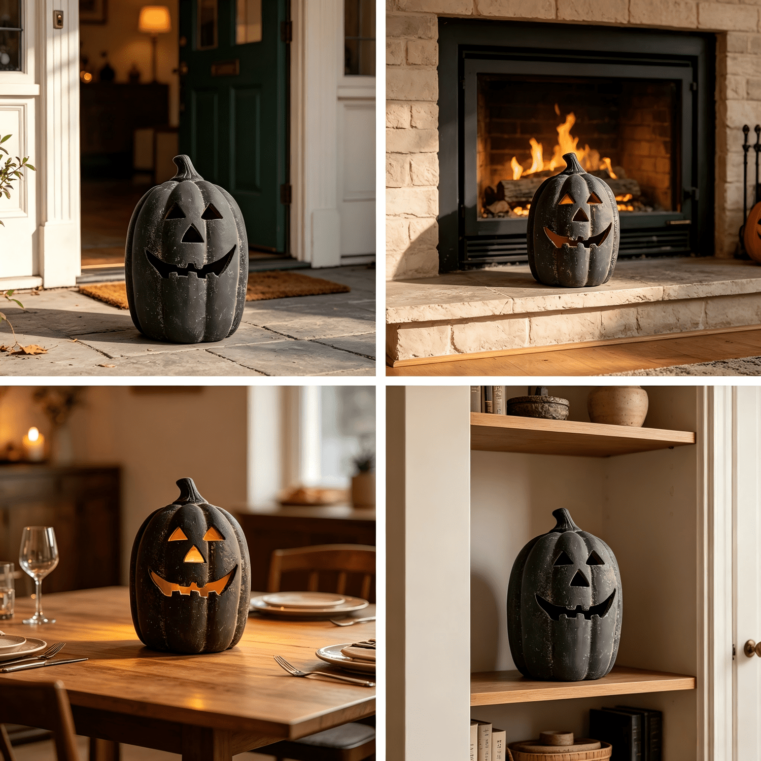 Halloween Decorations - 9.8" Black Handmade Resin Jack O Lantern Pumpkin Fall Decor, Indoor Outside Gothic Festival House Centerpiece Decoration for Table Garden Living Room Mantel