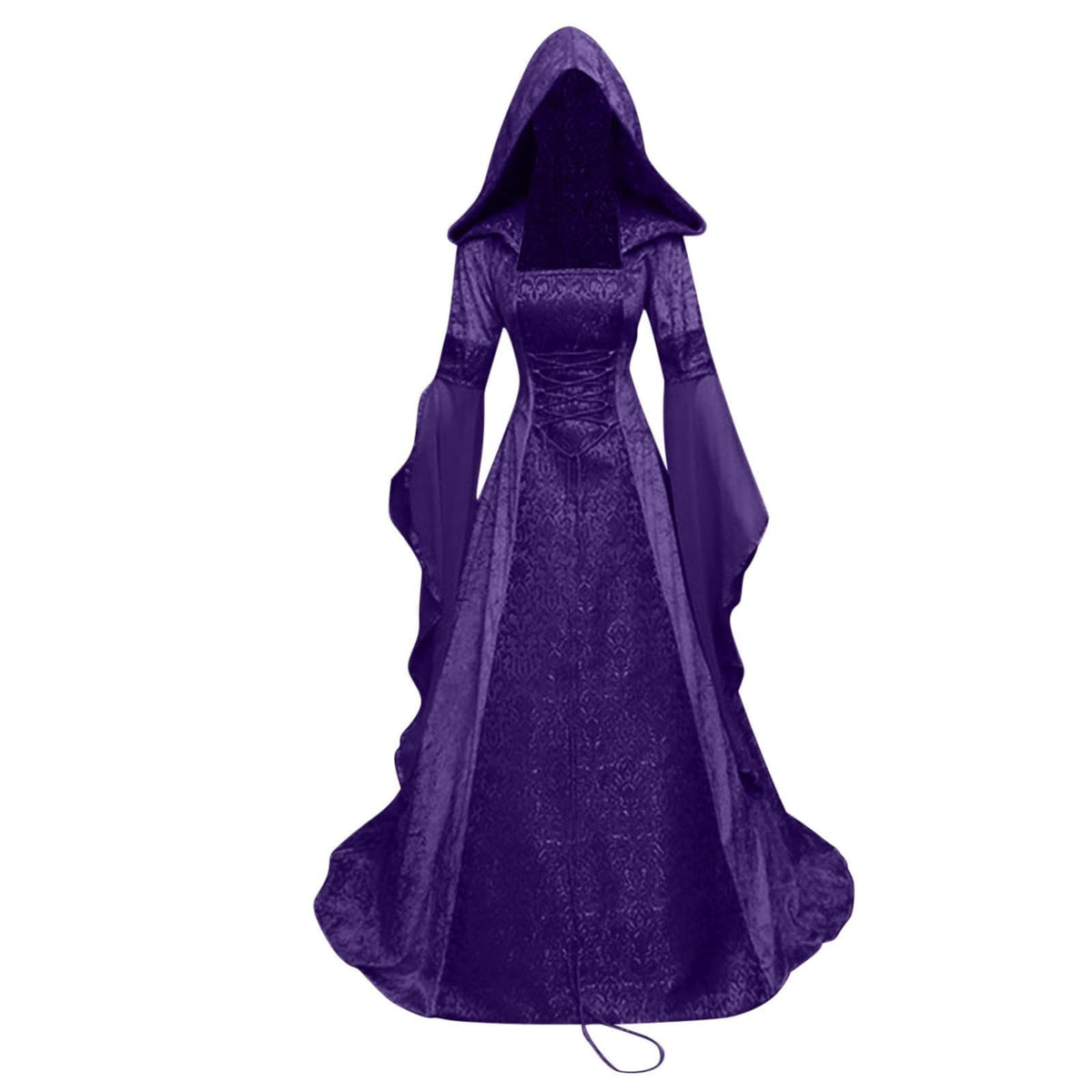 Medieval Renaissance Hooded Dress for Women, Silver Gothic Witch Costume with Lace-Up Corset, Vintage Velvet Long Sleeve Gown for Halloween Cosplay Renaissance Wedding Themed Party-Dark Blue/L