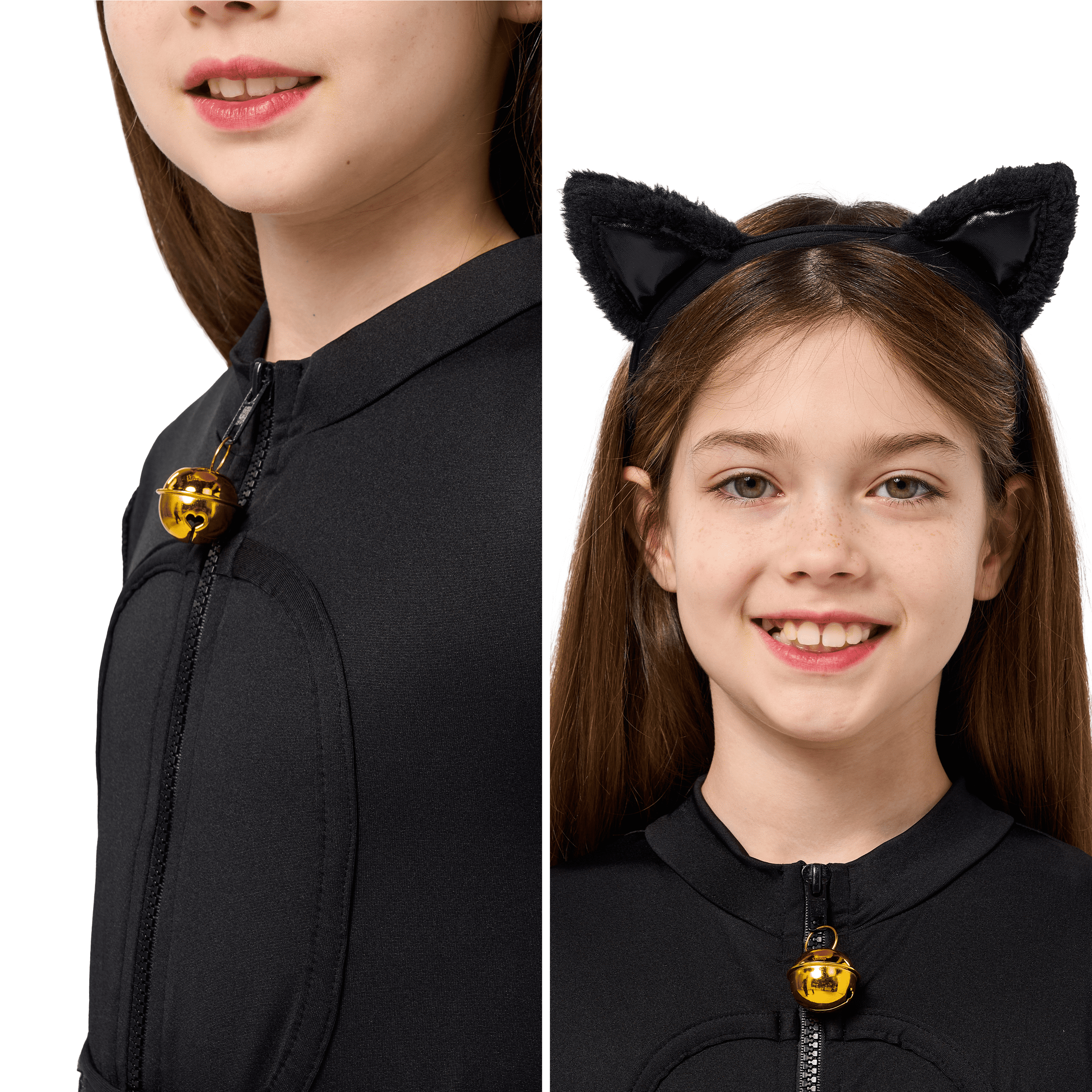Joyfy Black Cat Costume for Girls, Kids Cat Outfit Set with Tail, Child Black Cat Halloween Costume for Cosplay Party