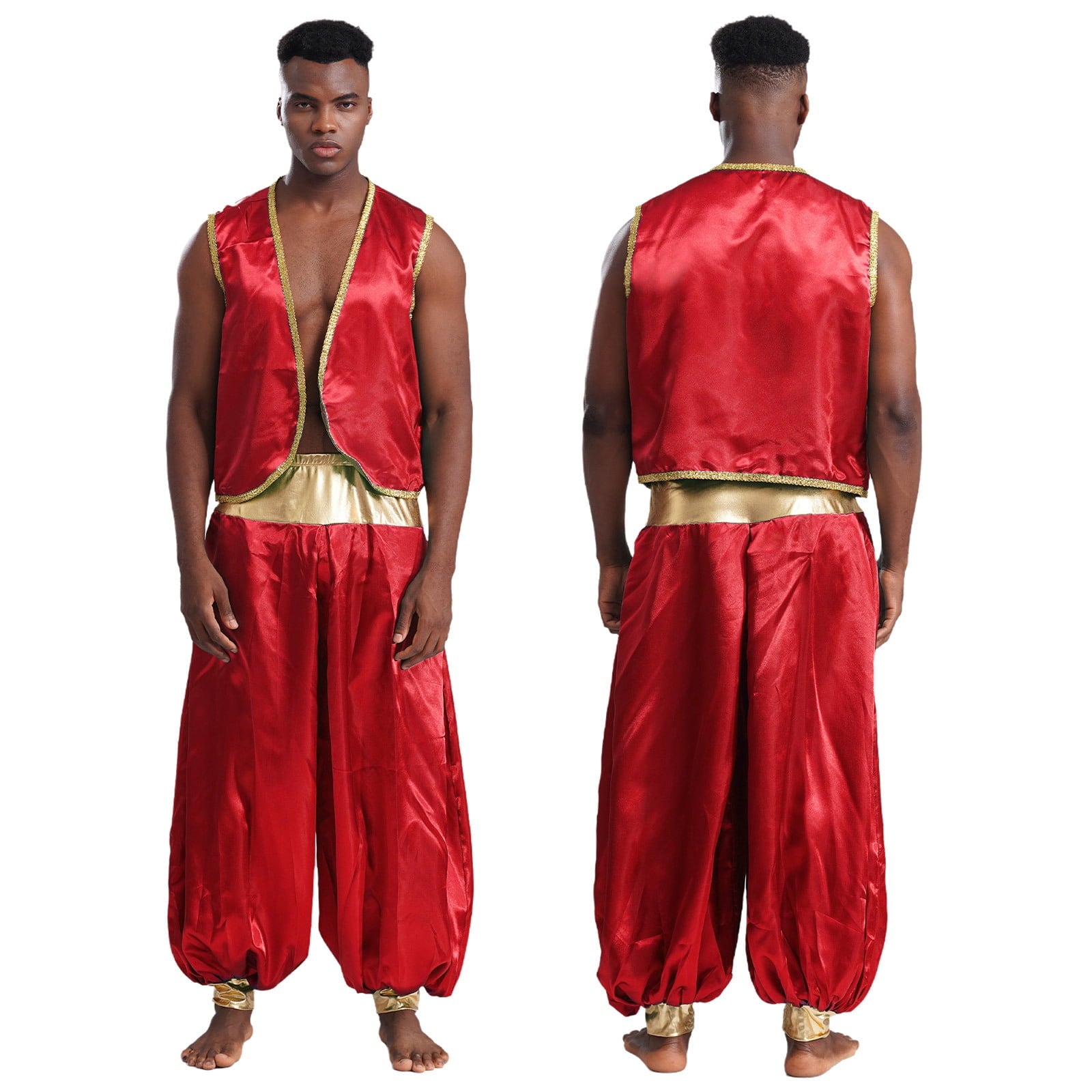 iiniim Mens Arabian Prince Costume Open Front Vest with Pants Halloween Show Fancy Dress up Outfit Royal Blue&Royal Blue S