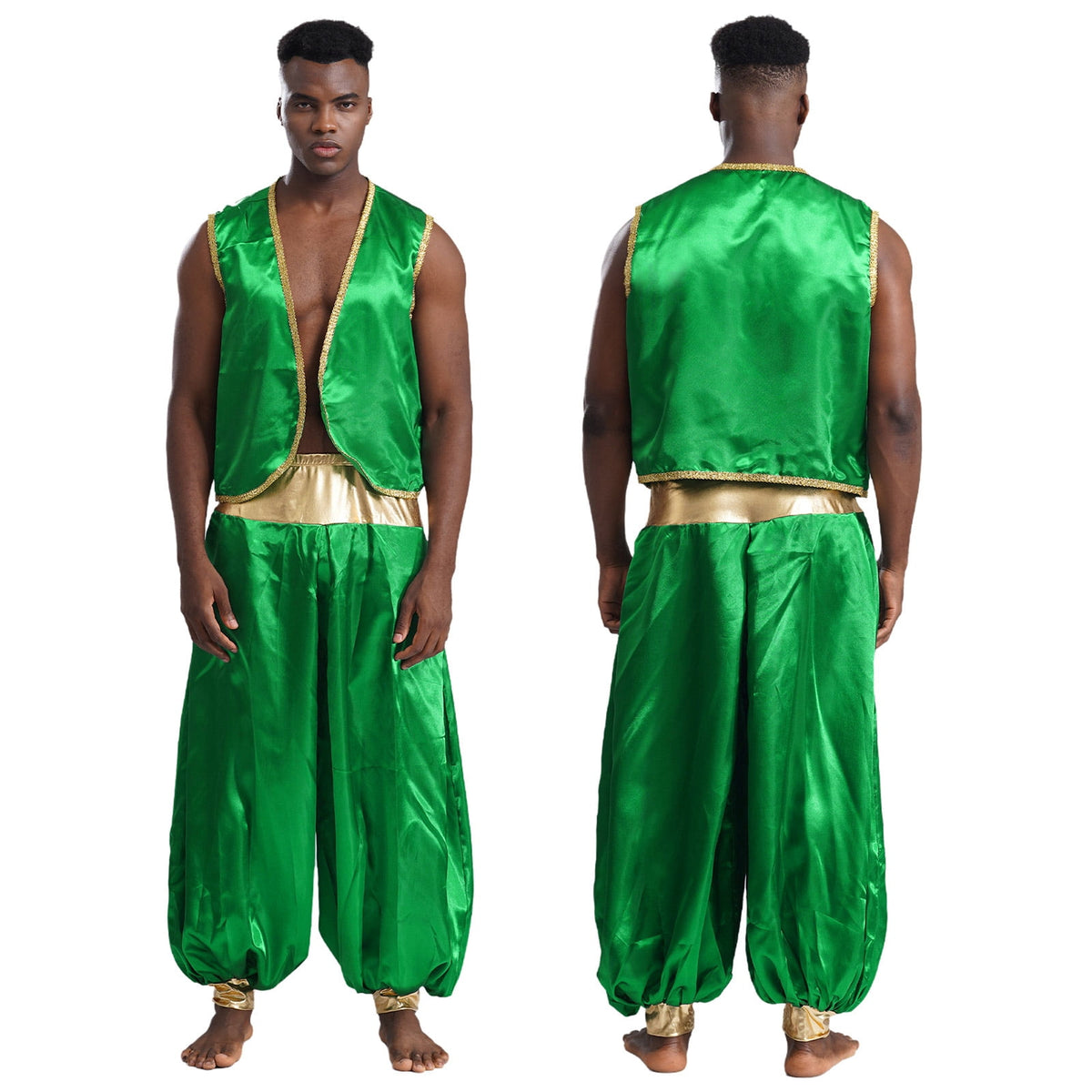 iiniim Mens Arabian Prince Costume Open Front Vest with Pants Halloween Show Fancy Dress up Outfit Royal Blue&Royal Blue S