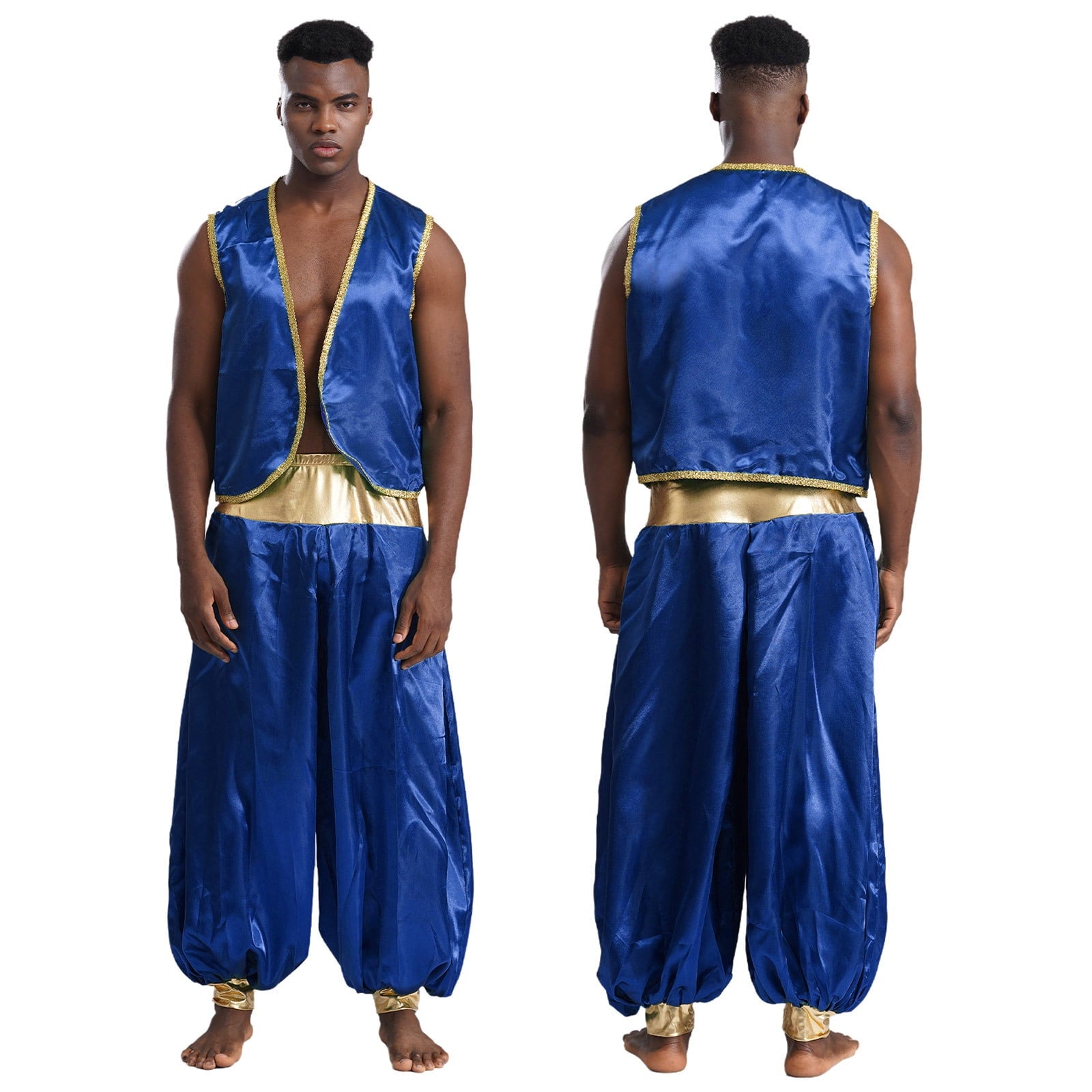 iiniim Mens Arabian Prince Costume Open Front Vest with Pants Halloween Show Fancy Dress up Outfit Royal Blue&Royal Blue S