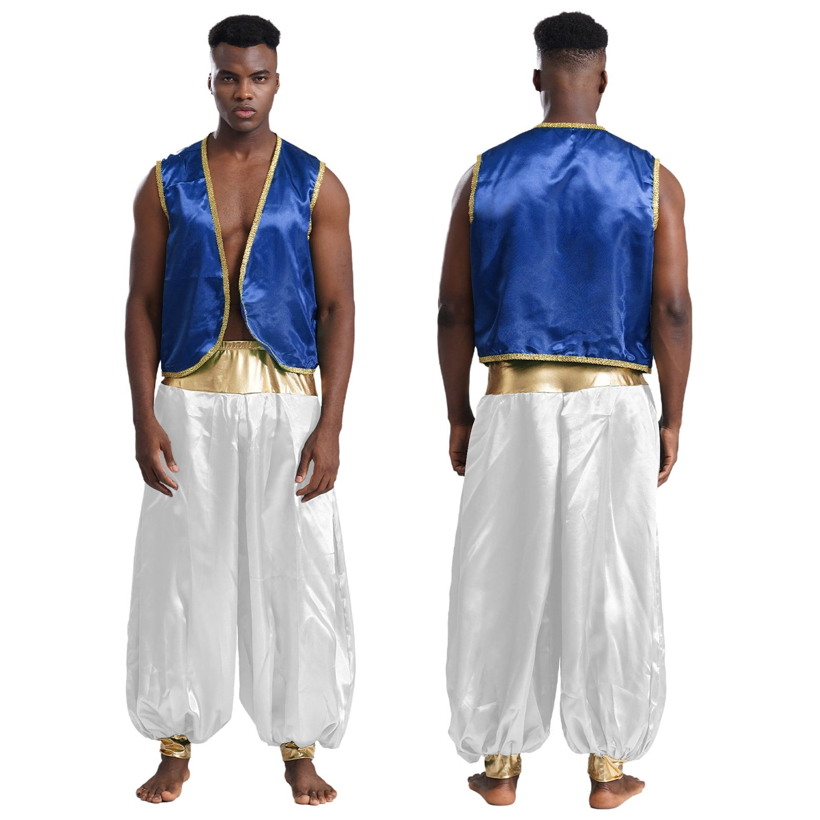 iiniim Mens Arabian Prince Costume Open Front Vest with Pants Halloween Show Fancy Dress up Outfit Royal Blue&Royal Blue S