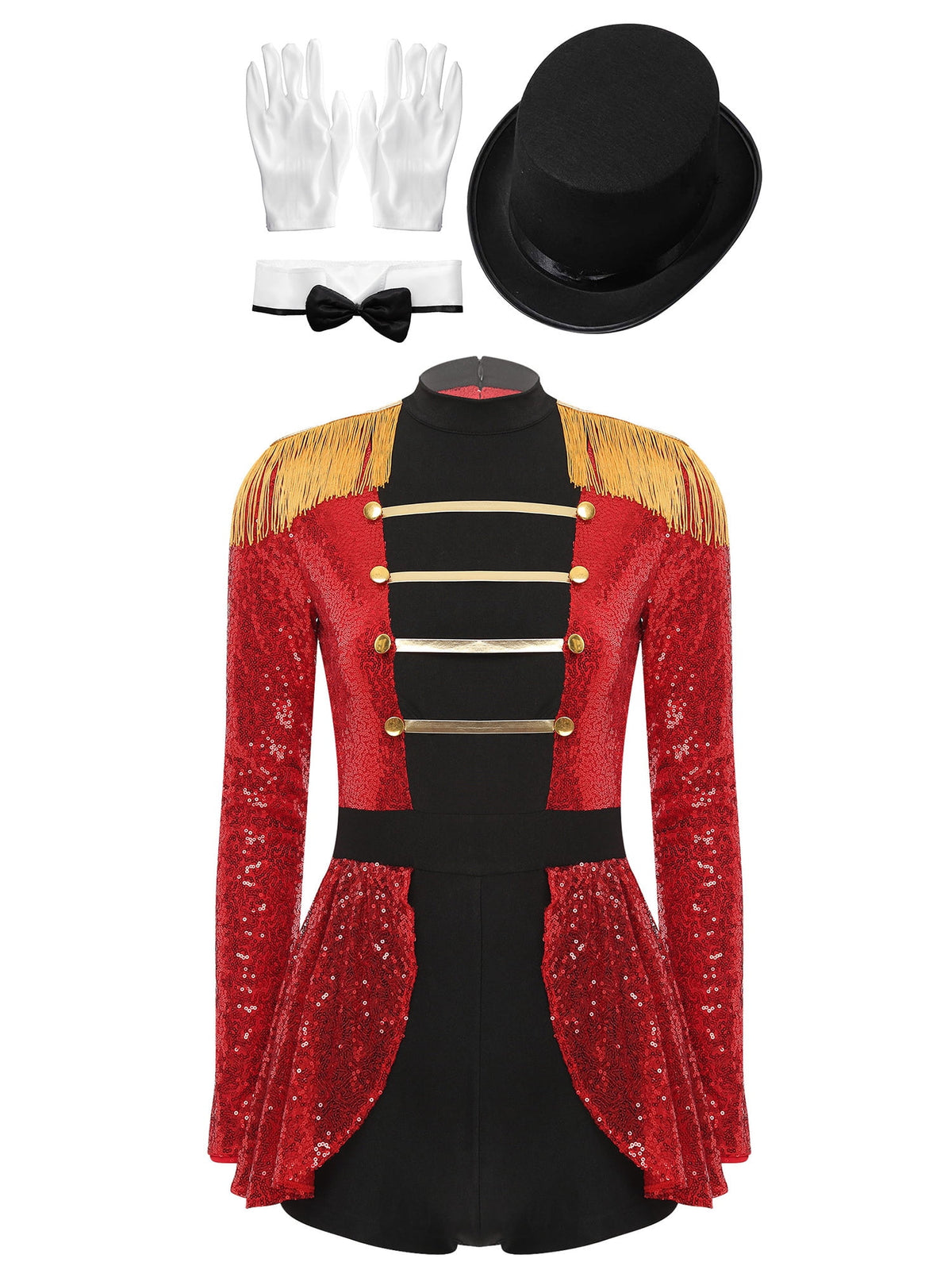 iiniim Womens Ringmaster Costume Circus Ring Leader Outfit Master Lion Tamer Fancy Bodysuit Black S
